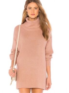 Free People Ribbed Cowl Neck Sweater Dress Tunic Mauve Size S